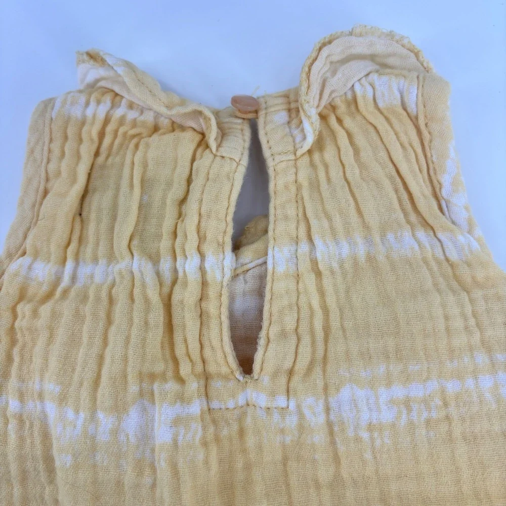 7 For All Mankind Baby Girl Yellow Tie Dye Gauze Dress Bodysuit 0-3M Sleeveless
